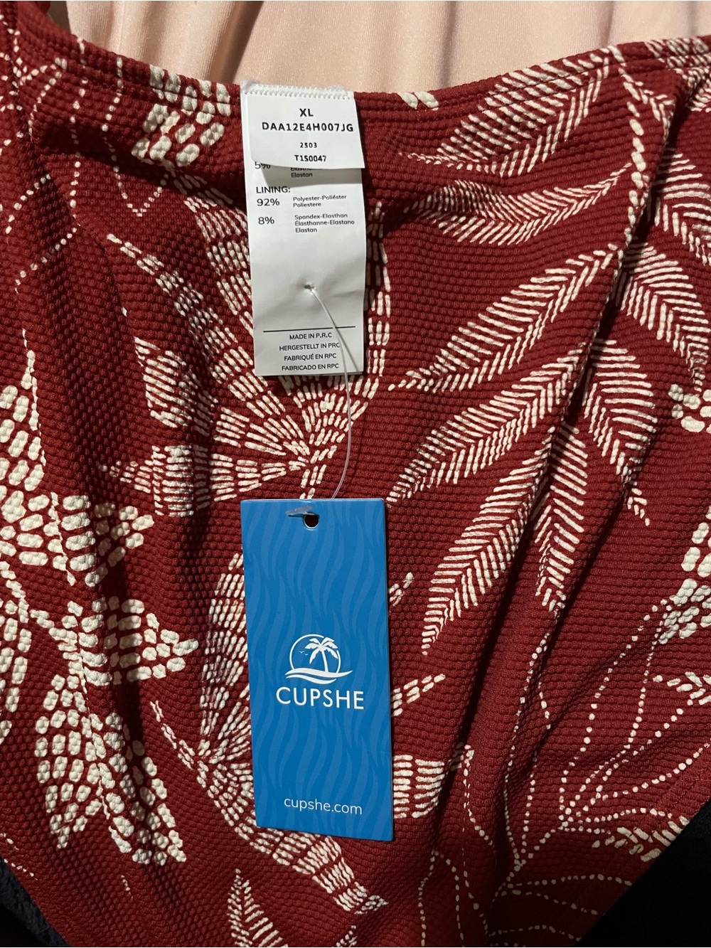 Cupshe Rust Red One-Piece with White Leaf Print - Picture 5 of 9
